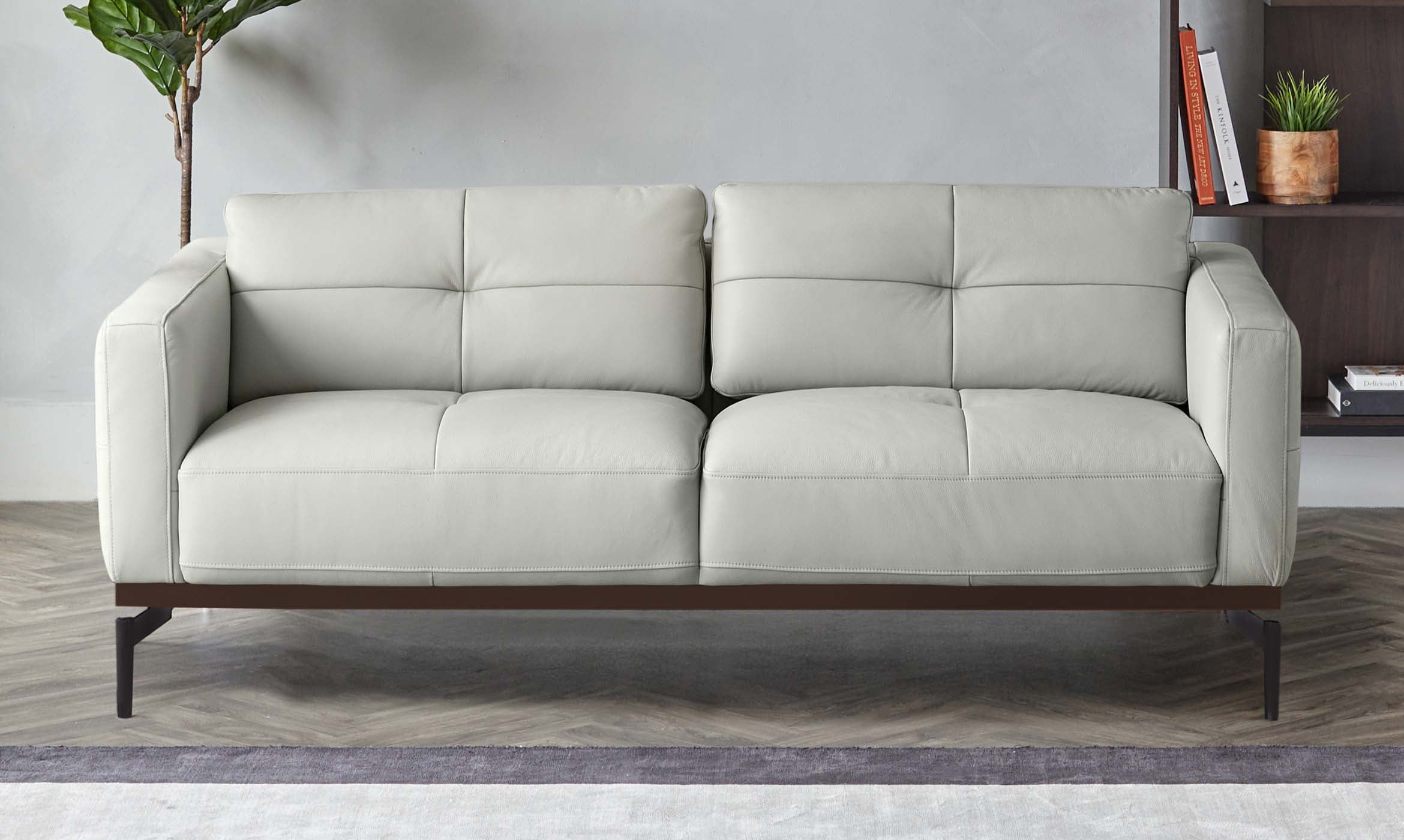 Colton Natural Grey Leather 2 Seater Sofa