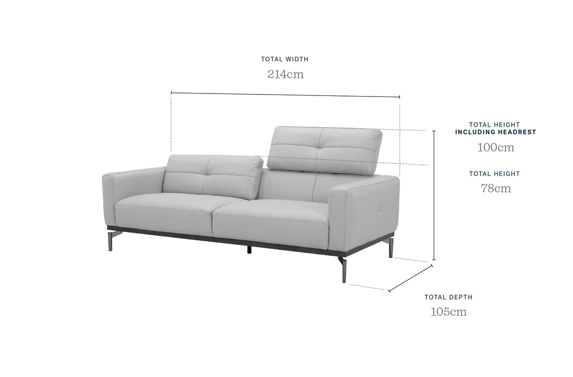 Colton Natural Grey Leather 3 Seater Sofa