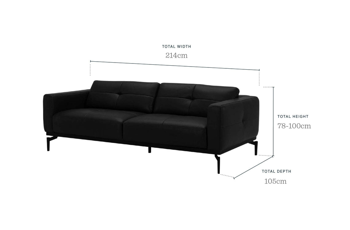 Colton black leather 3 seater sofa