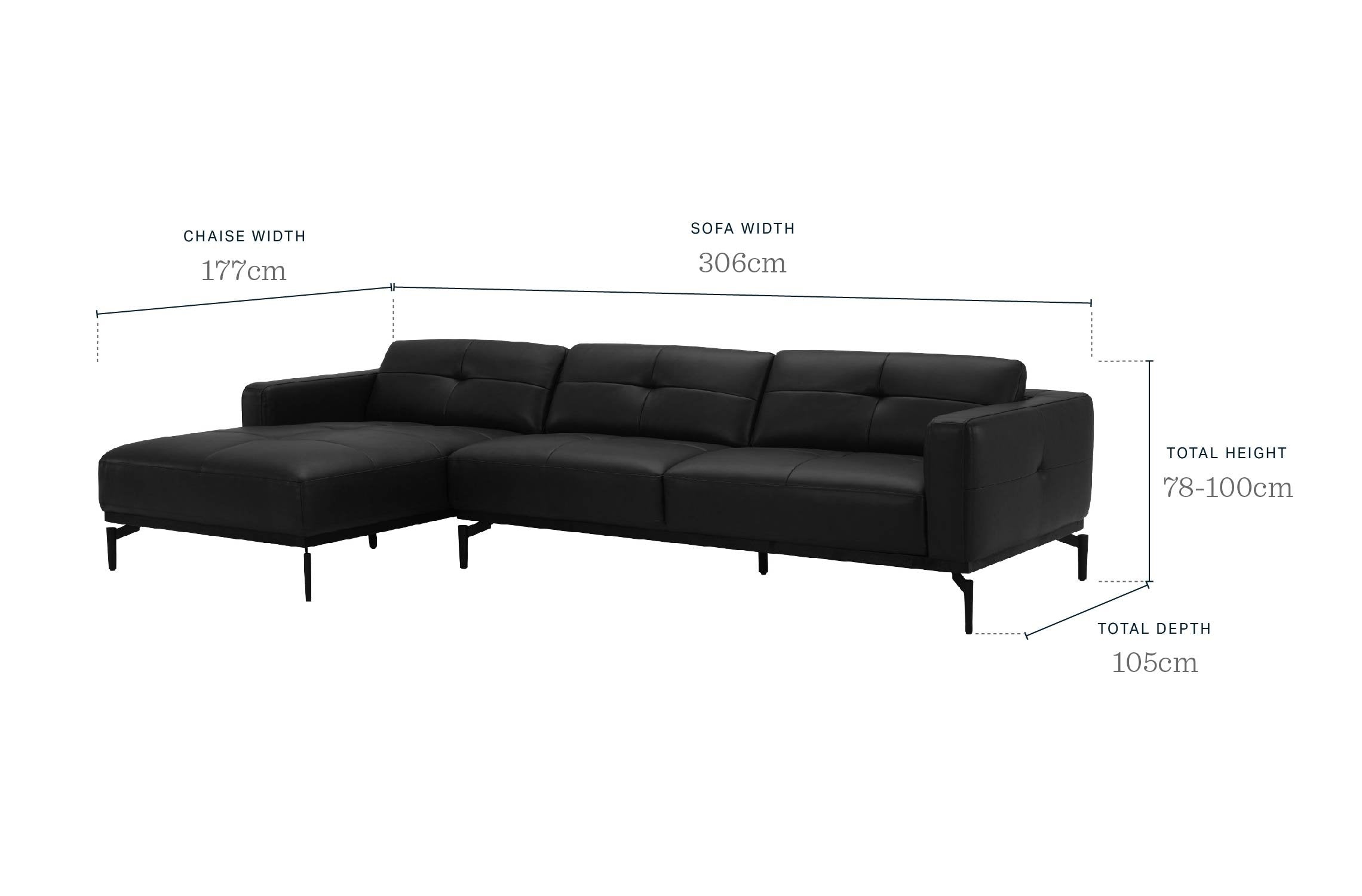 Colton black leather left hand corner chaise sofa