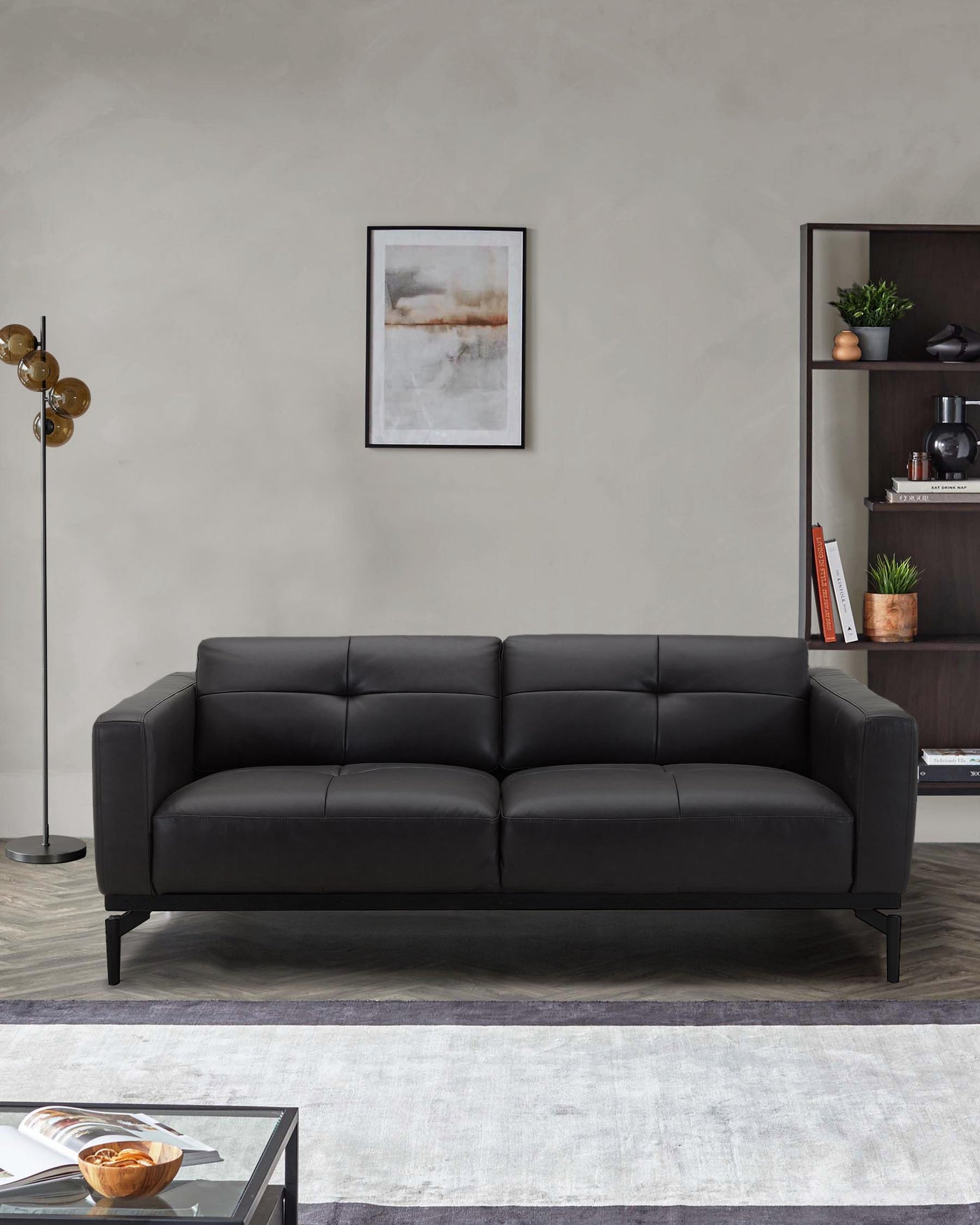 Colton black leather 2 seater sofa