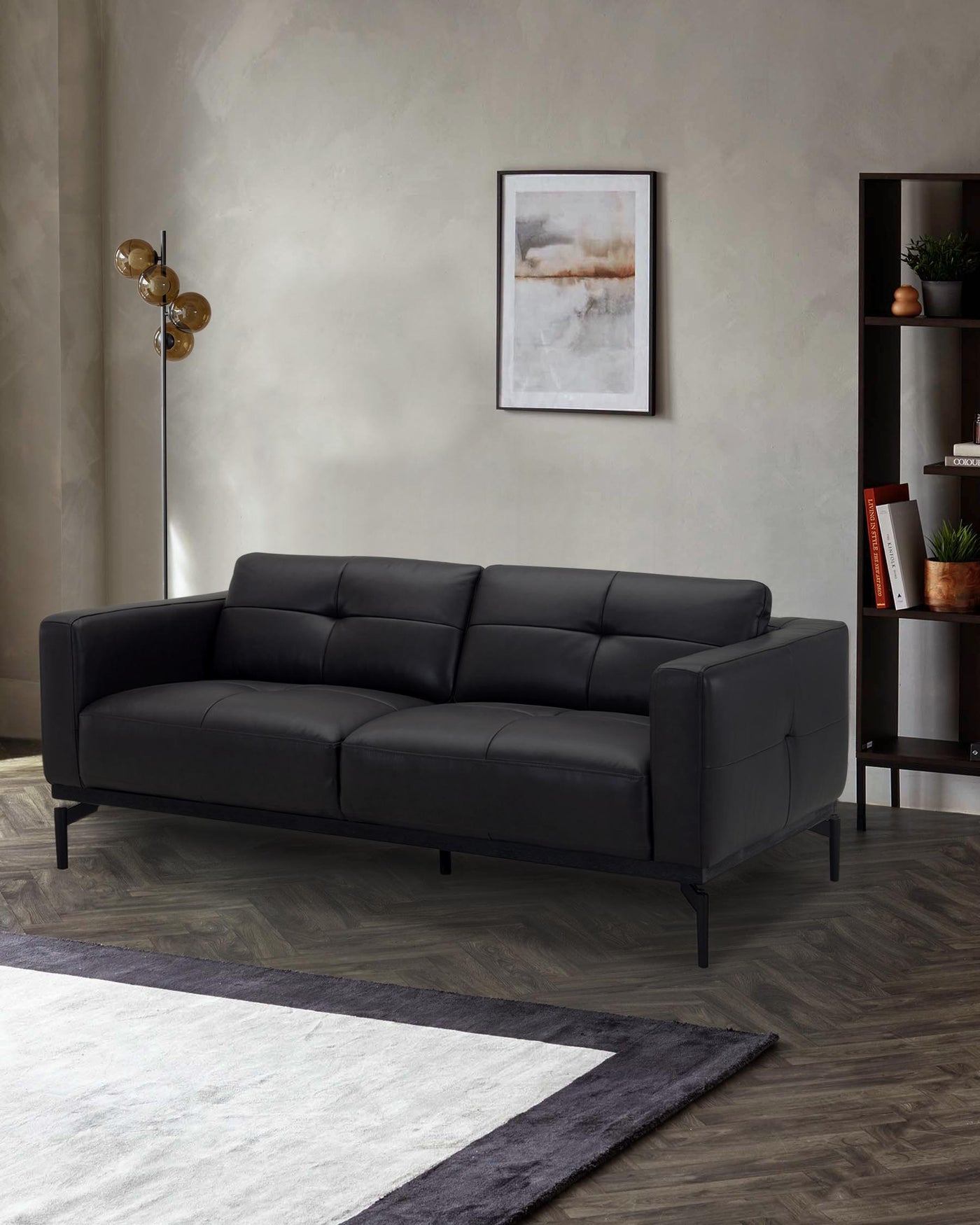 Colton black leather 2 seater sofa