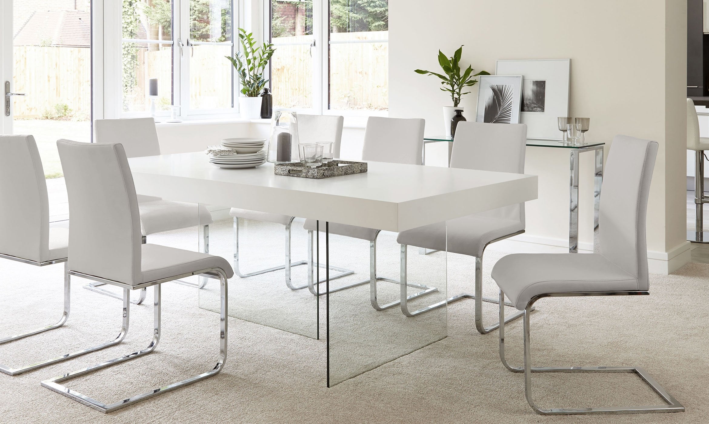 Aria White Oak And Glass 8 Seater Dining Table