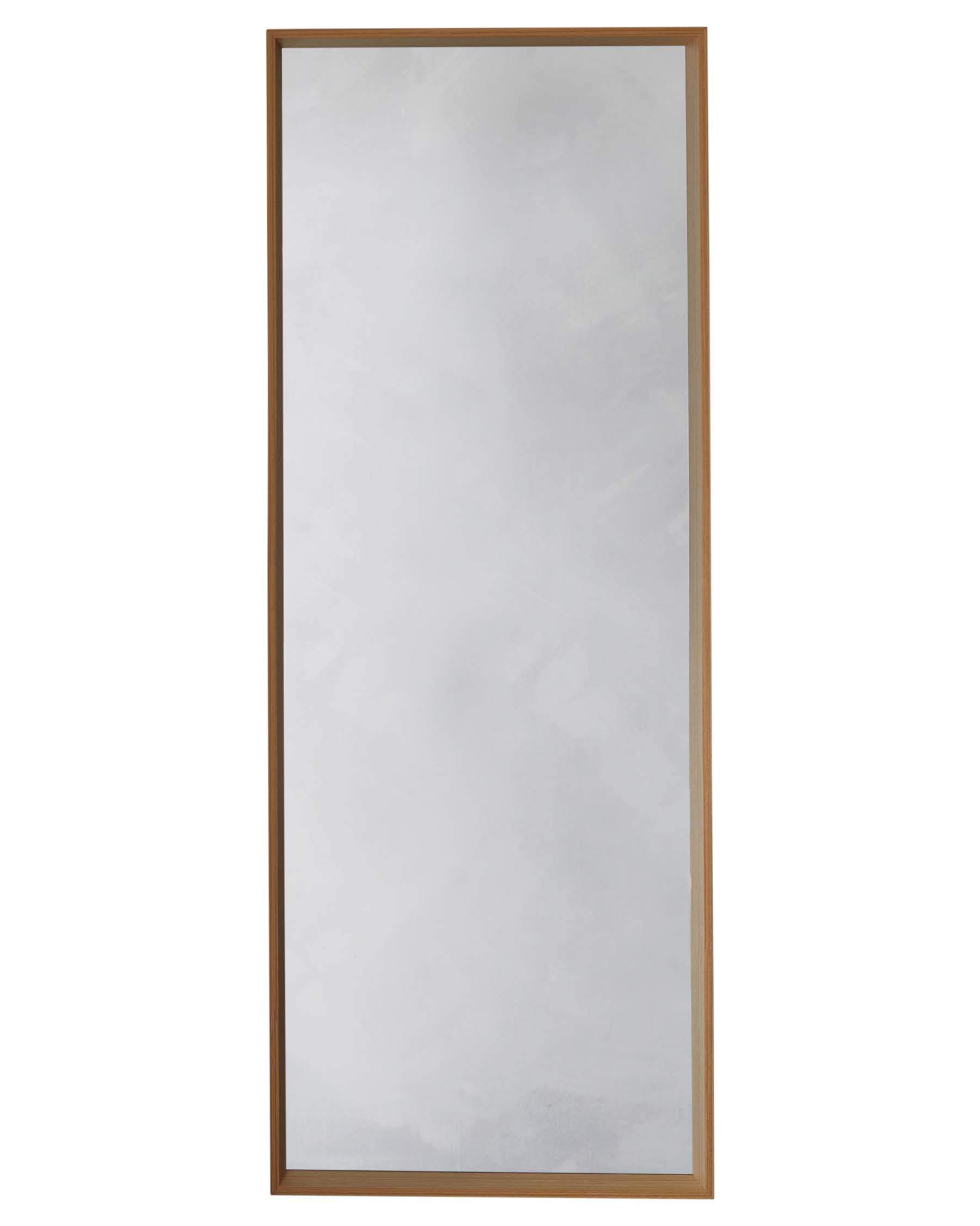 Full-length rectangular mirror with a simple wooden frame.