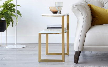 Demi White Marble And Brass Side Table