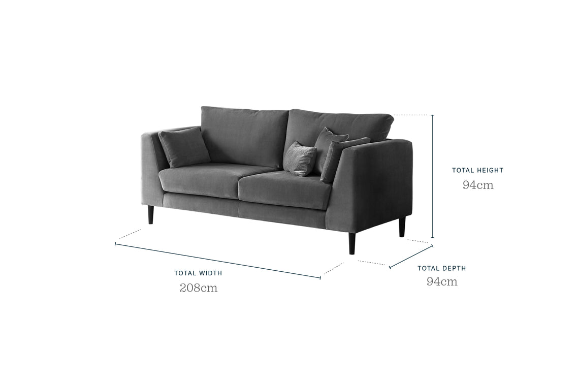 Elsie II 3 Seater Light Grey Fabric Sofa