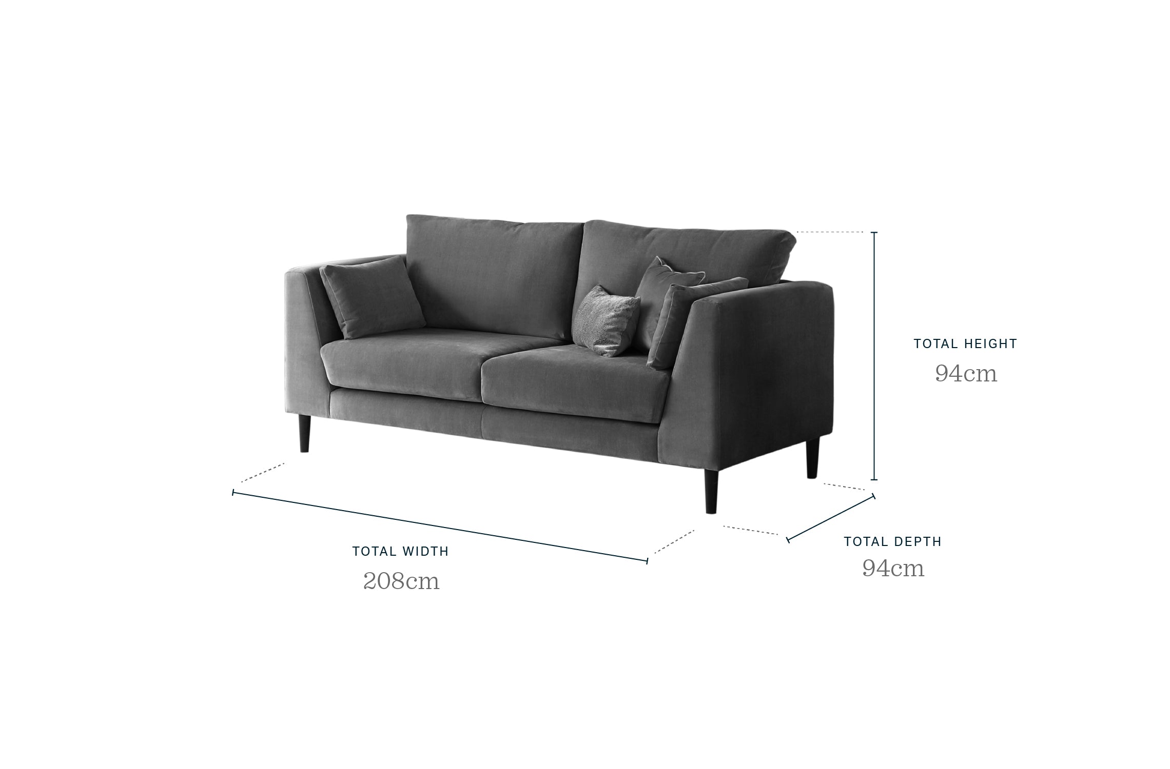 Elsie II 3 Seater Light Grey Fabric Sofa