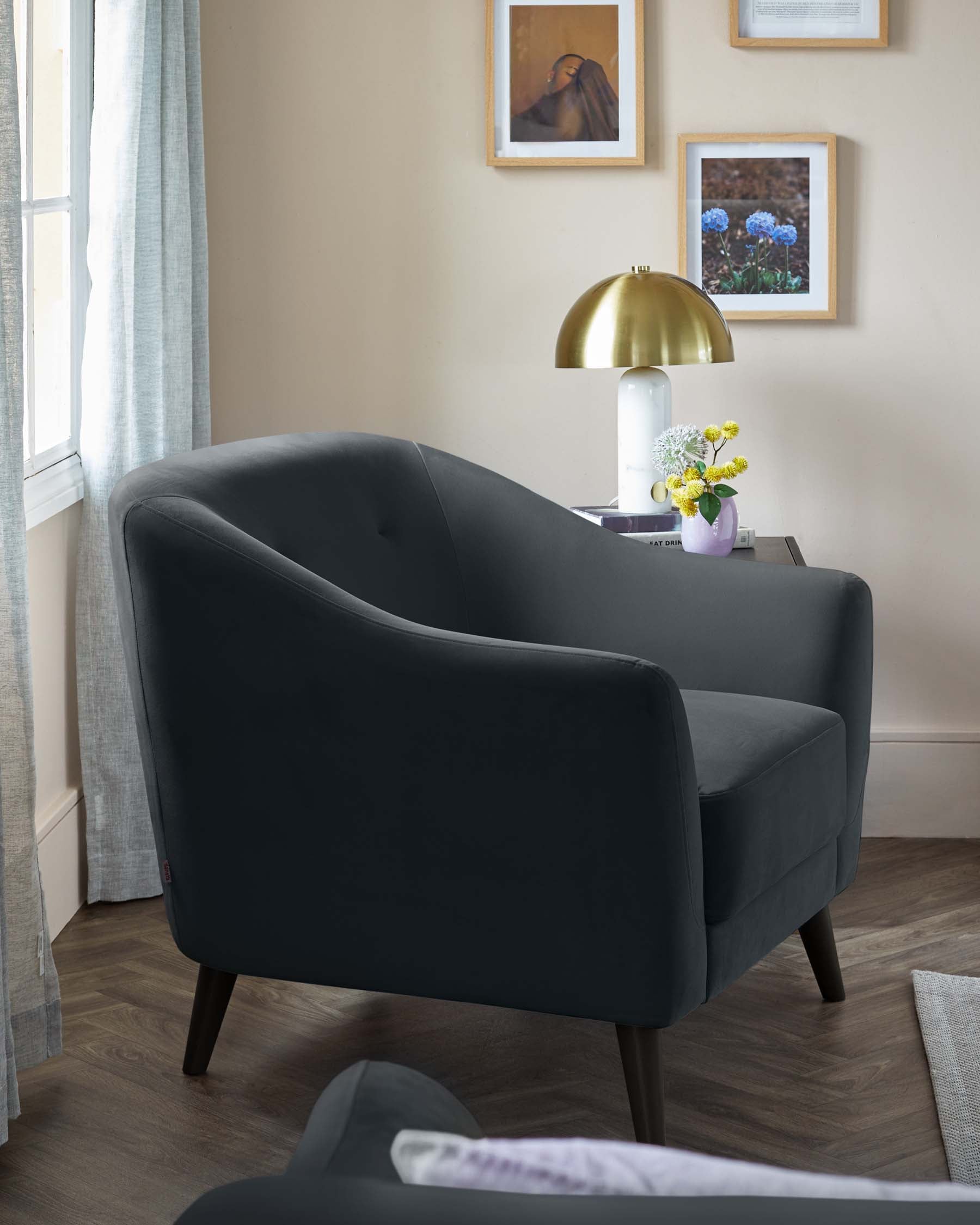 erin armchair cosy velvet dark grey