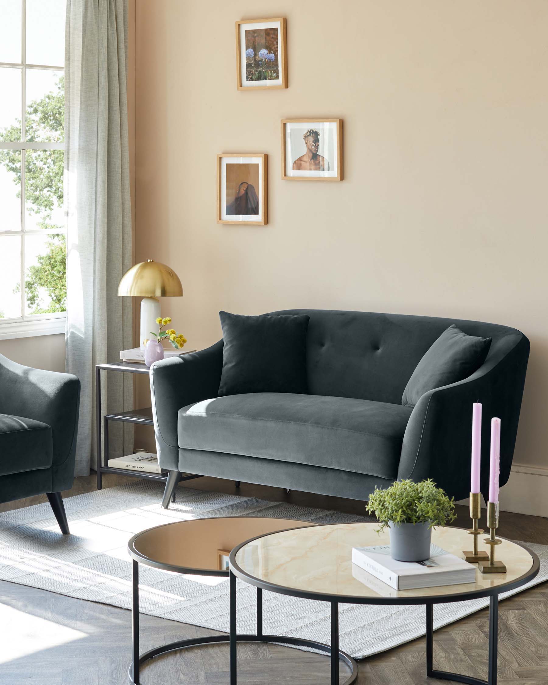 erin 2 seater sofa cosy velvet dark grey