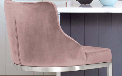 Form Blush Pink Velvet & Brushed Steel Bar Stool With Backrest (Sold in pairs)