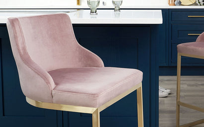 Form Blush Pink Velvet & Brass Bar Stool With Backrest (Sold in pairs)