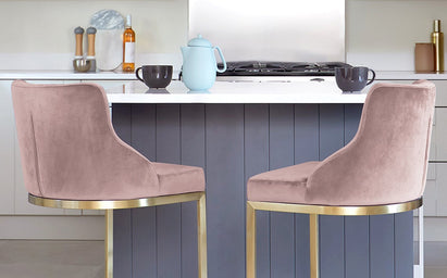 Form Blush Pink Velvet & Brass Bar Stool With Backrest (Sold in pairs)