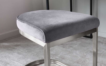 Form Dark Grey Velvet And Stainless Steel Stool