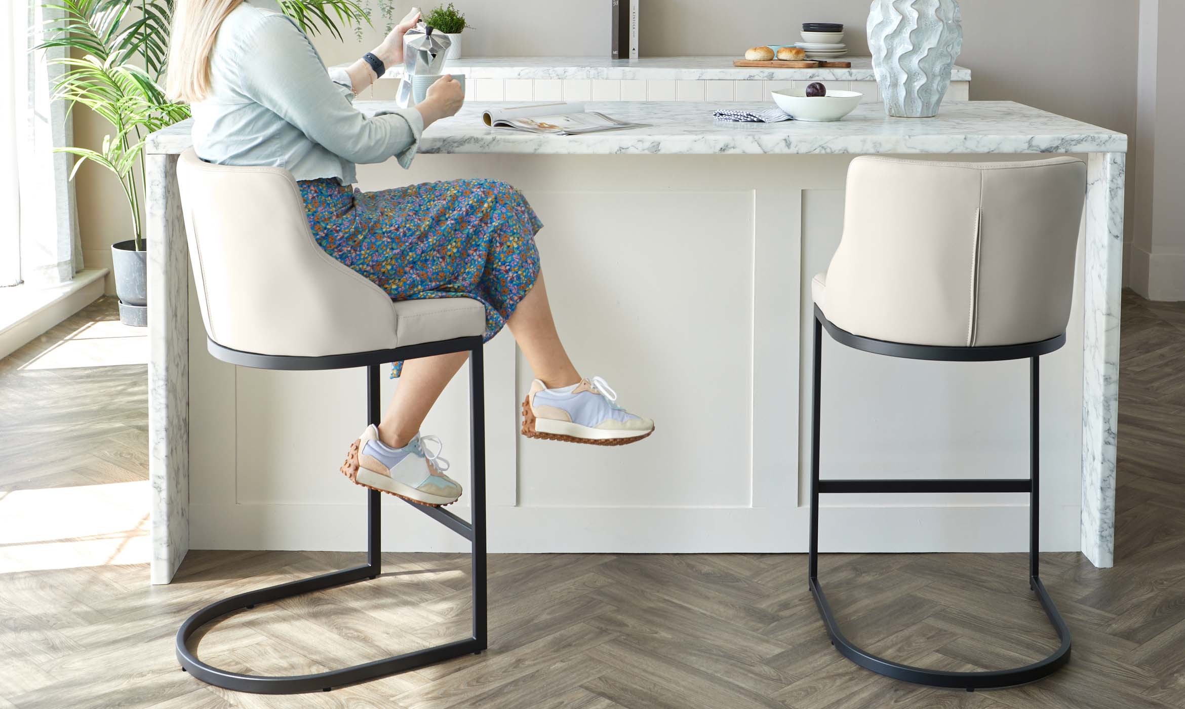 Form Light Grey Faux Leather Bar Stool (Sold in pairs)