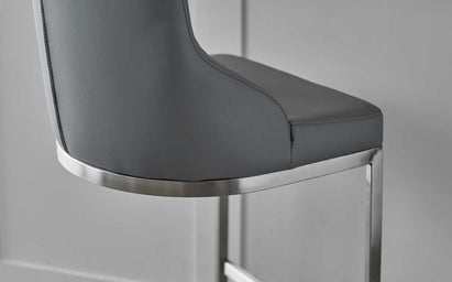 Form Grey Faux Leather Stainless Steel Bar Stool With Backrest (Sold in pairs)