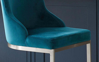 Form Dark Teal Velvet And Brushed Steel Bar Stool With Backrest (Sold in pairs)