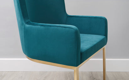 Form Dark Teal Velvet And Brass Cantilever Dining Armchair (Sold in pairs)