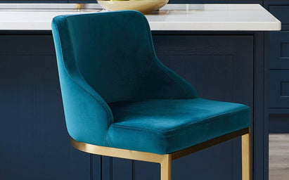 Form Dark Teal Velvet And Brass Bar Stool With Backrest (Sold in pairs)