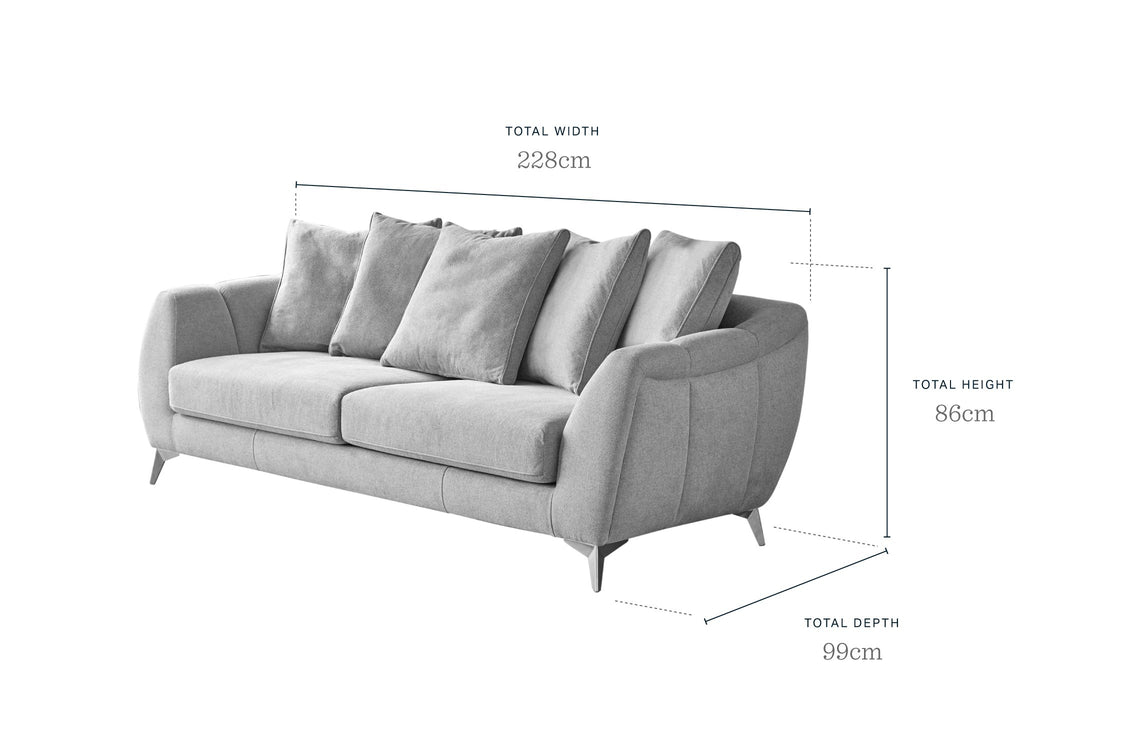 Genevieve Light Grey Fabric 3 Seater Sofa with Wooden Leg