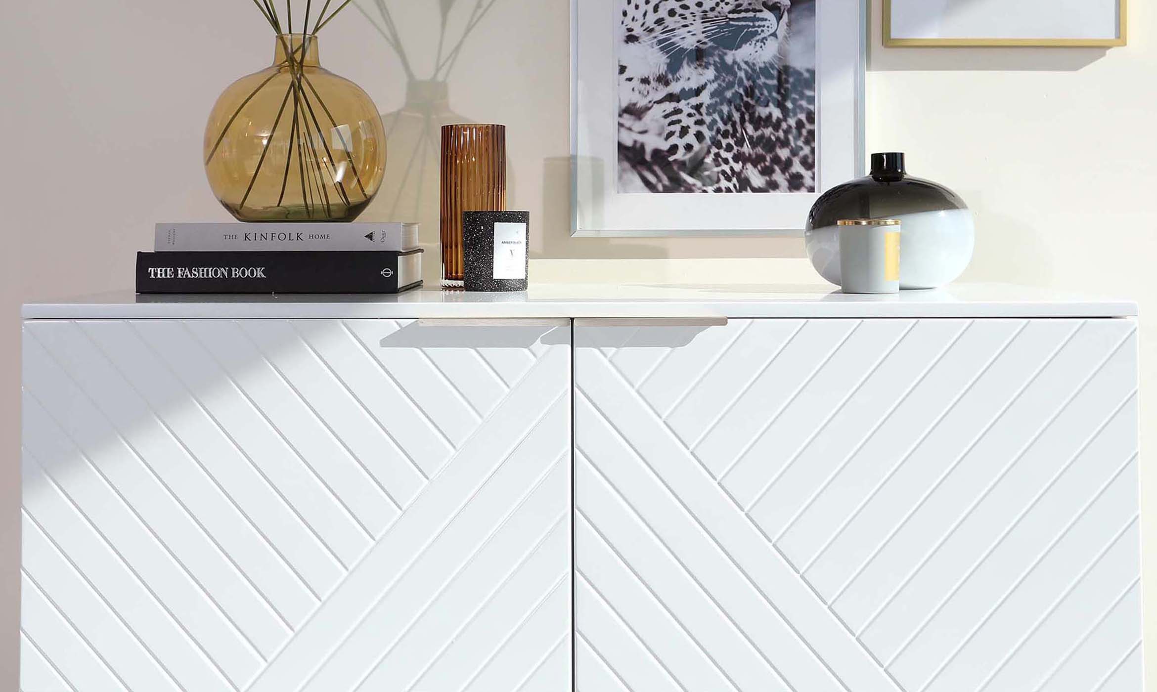 Geo Matt White And Stainless Steel Textured Sideboard