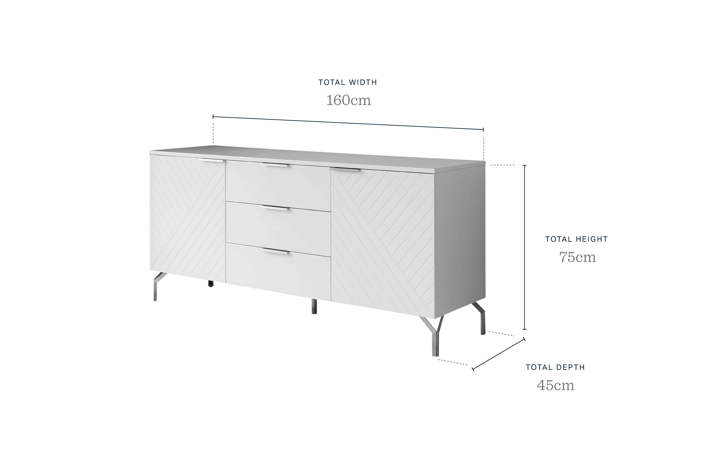 Geo Large Matt White and Brass Textured Sideboard