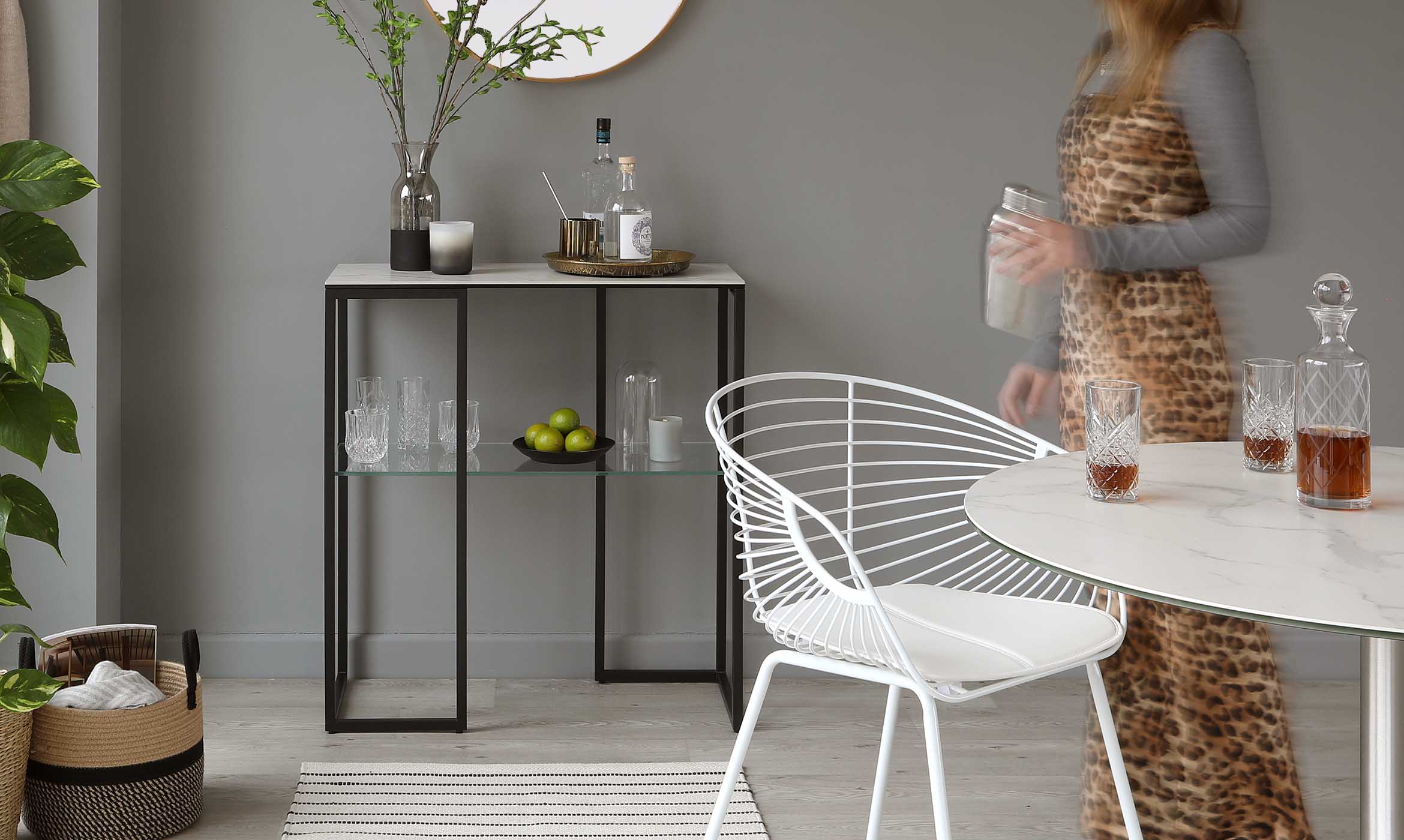 Georgia White Marbled Ceramic Small Console