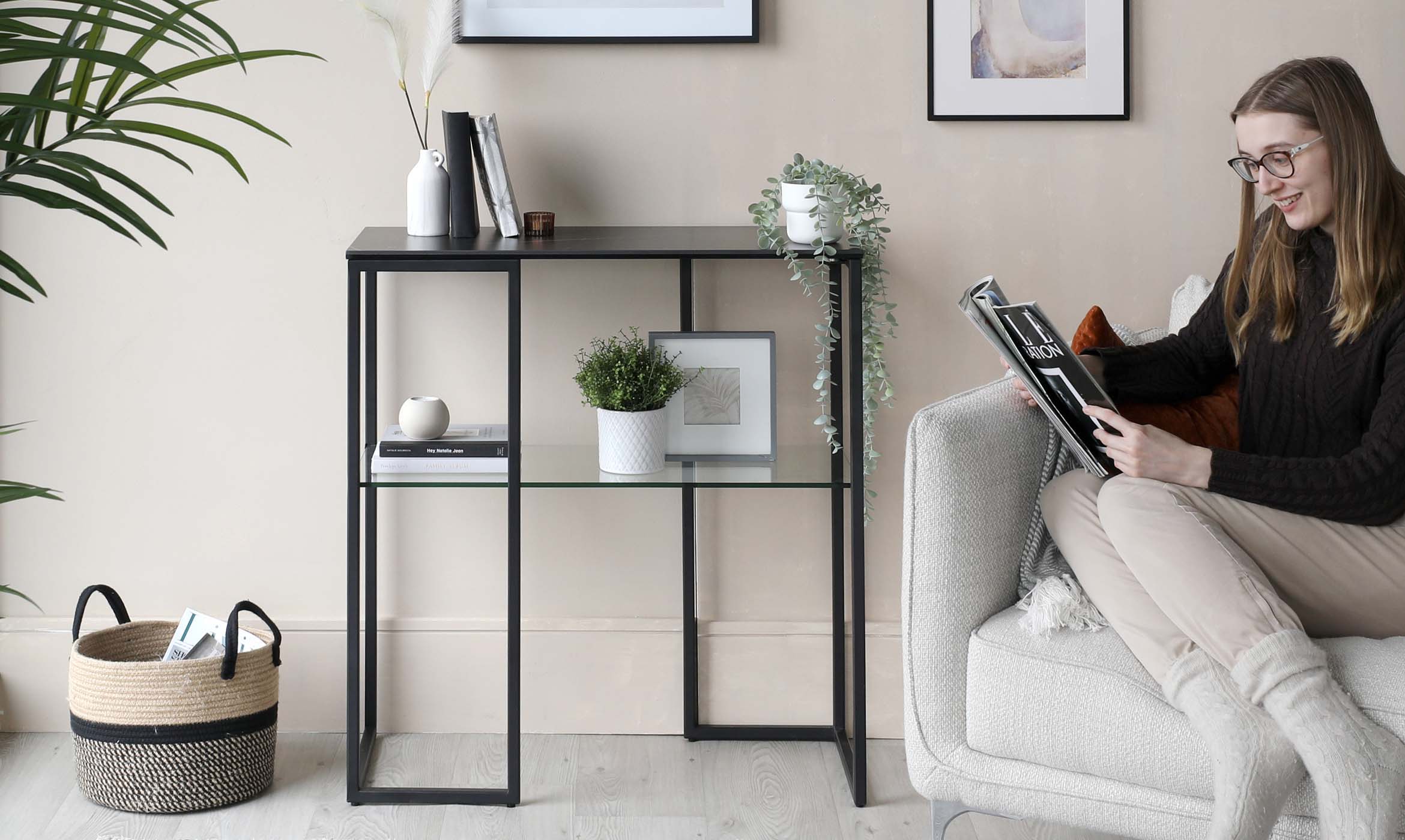 Georgia Black Marbled Ceramic Small Console Table