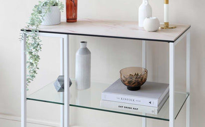 Georgia White Marbled Ceramic Small Console Table