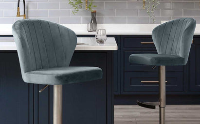 Harper Blue Grey Velvet Barstool