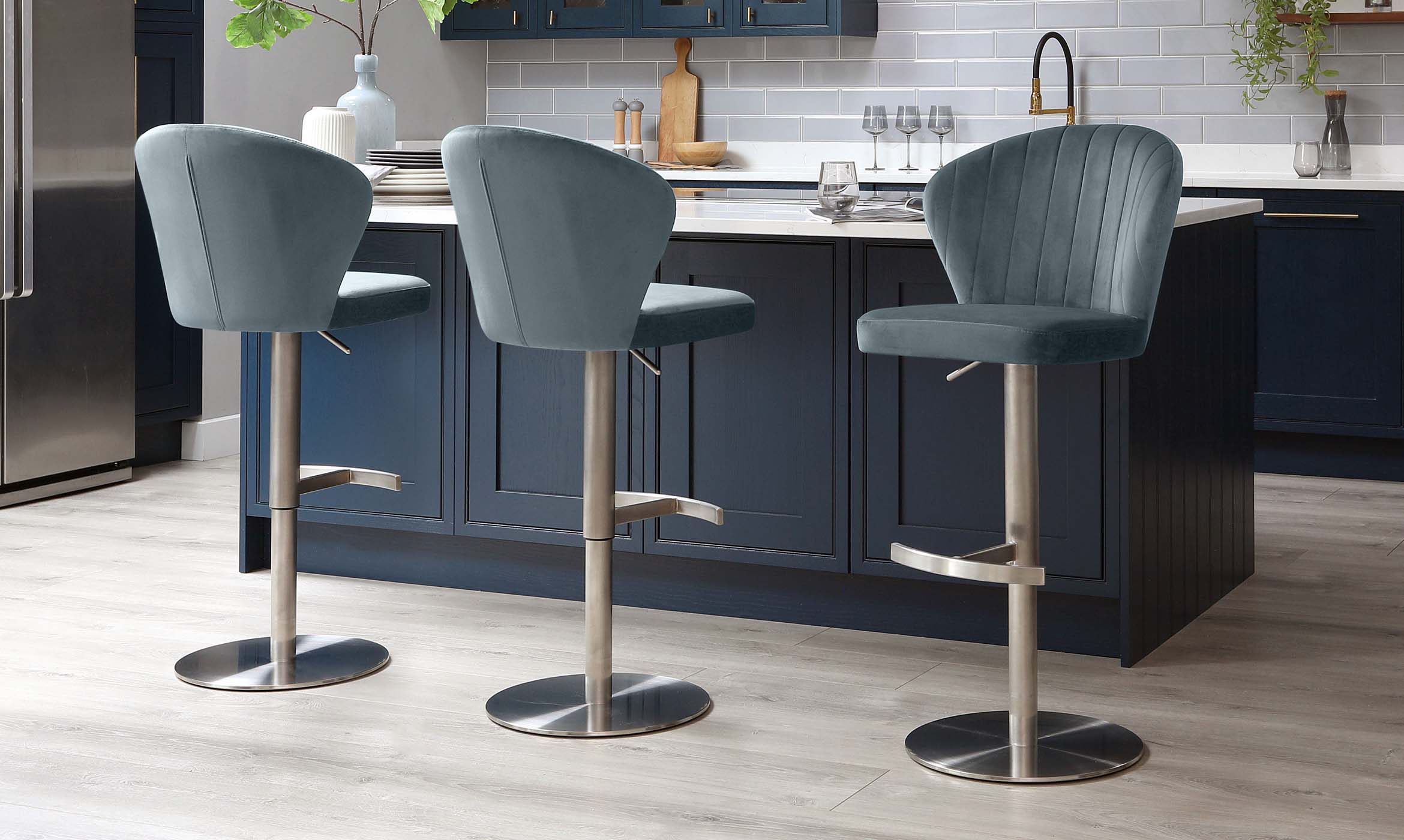 Harper Blue Grey Velvet Barstool