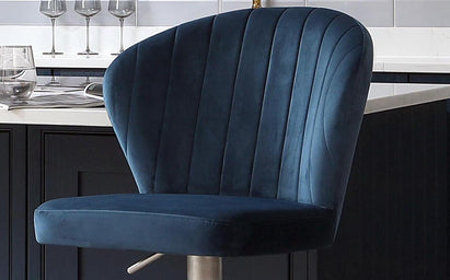 Harper Dark Blue Velvet Gas Lift Bar Stool