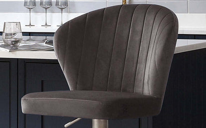 Harper Dark Grey Velvet Gas Lift Bar Stool