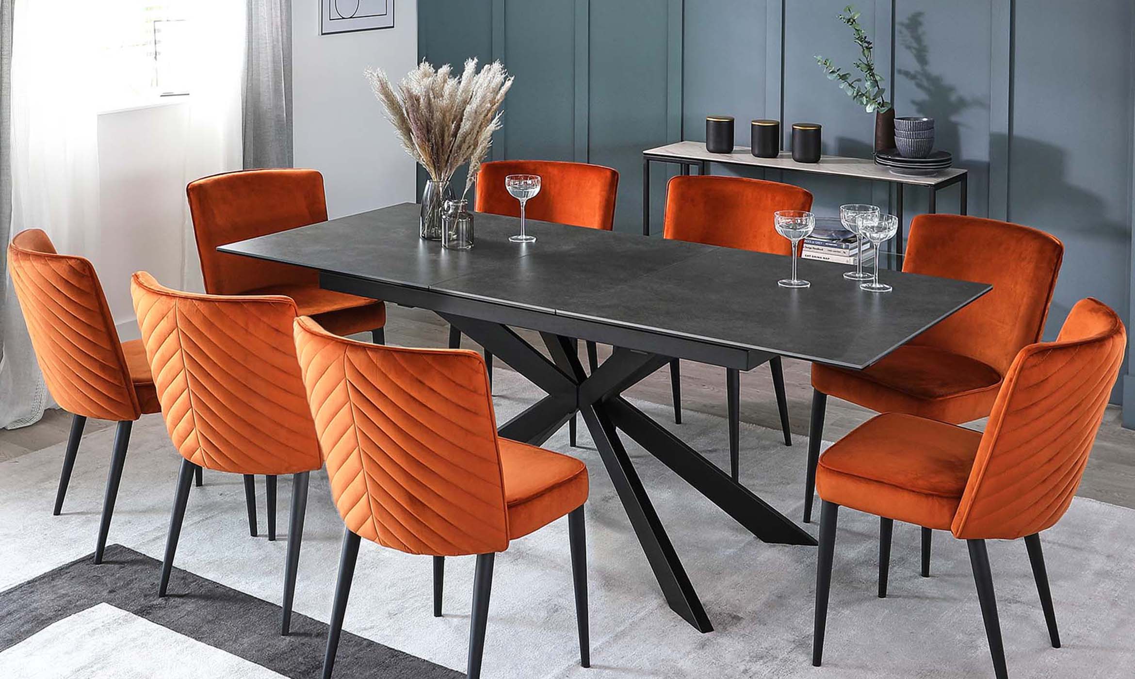 Hayden 6 to 8 seater table and Serena dining chairs set