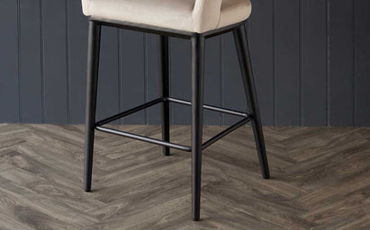 Heath Champagne Plush Velvet Black Wood Bar Stool