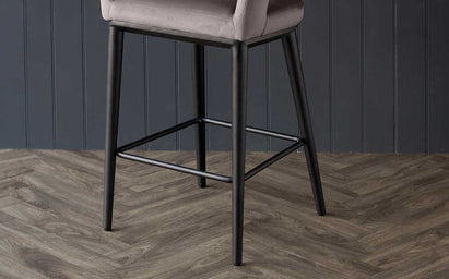 Heath Mocha Plush Velvet Black Wood Bar Stool