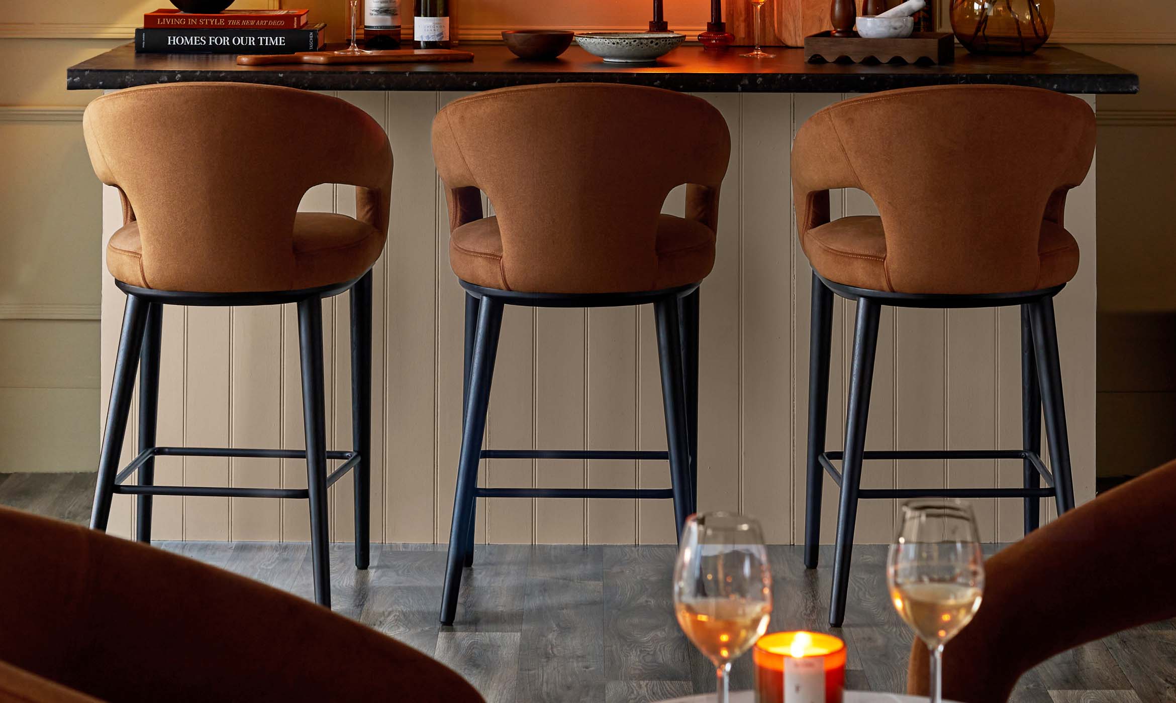 Heath caramel fabric bar stool