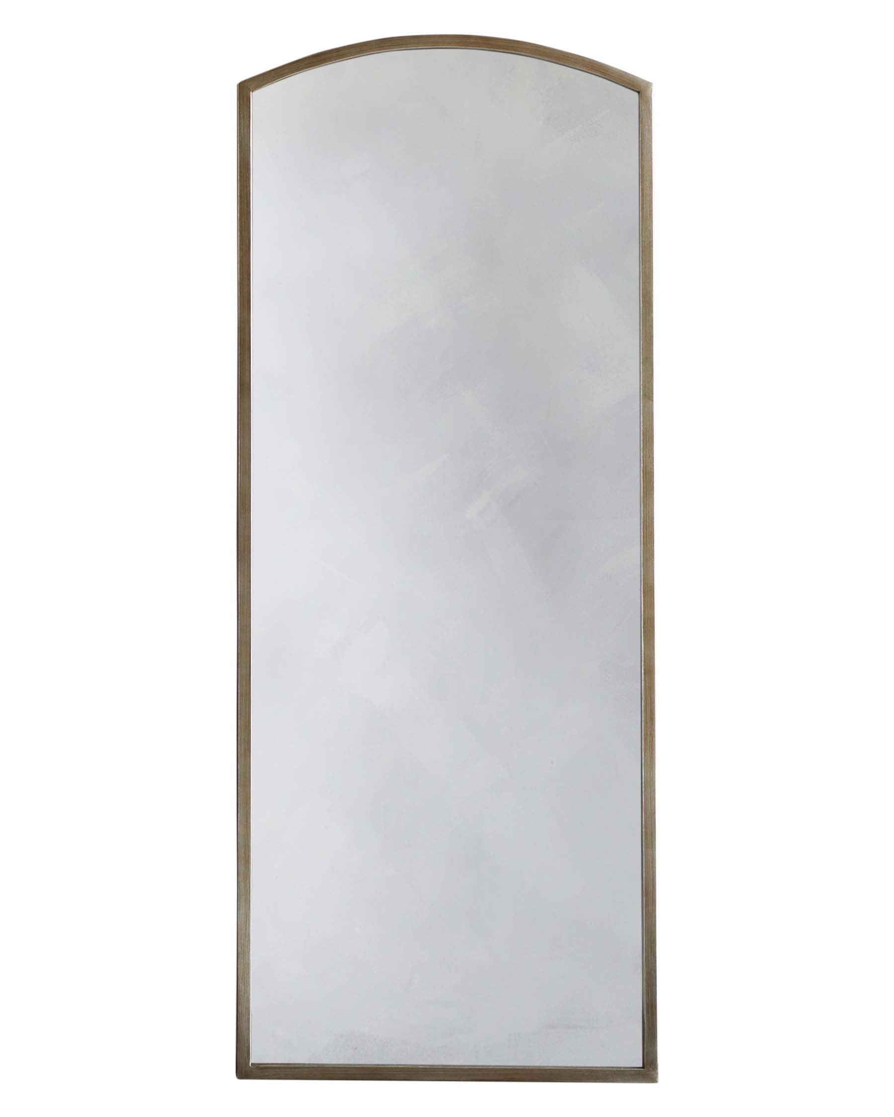 An elegant full-length arched mirror with a simple yet stylish wooden frame in a light finish, perfect for adding a touch of sophistication to any room.