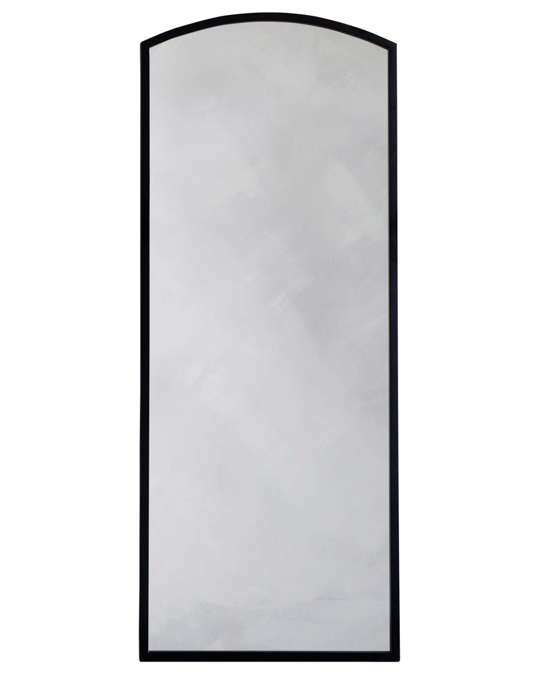 Full-length arched mirror with a minimalist black frame.