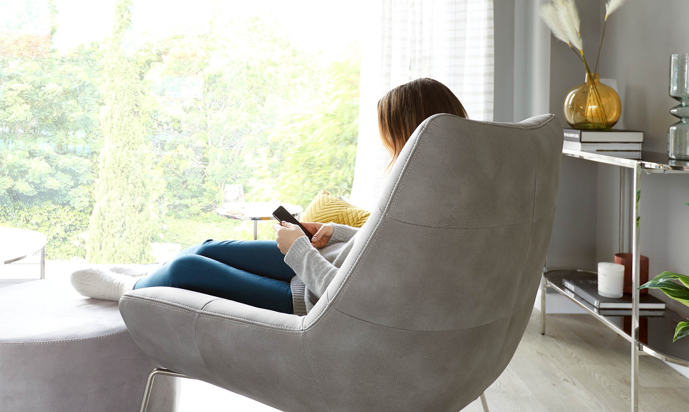 Canio Grey Faux Leather And Brushed Steel Occasional Chair