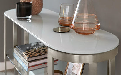 Isla White Glass and Stainless Steel Console Table