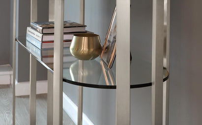 Isla White Glass and Stainless Steel Console Table