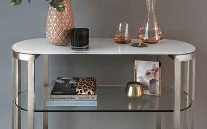 Isla White Glass and Stainless Steel Console Table