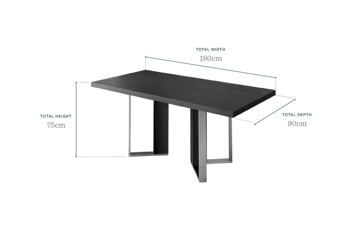 Jonah Dark Oak With Black Powder Coated Frame 6 Seater Dining Table