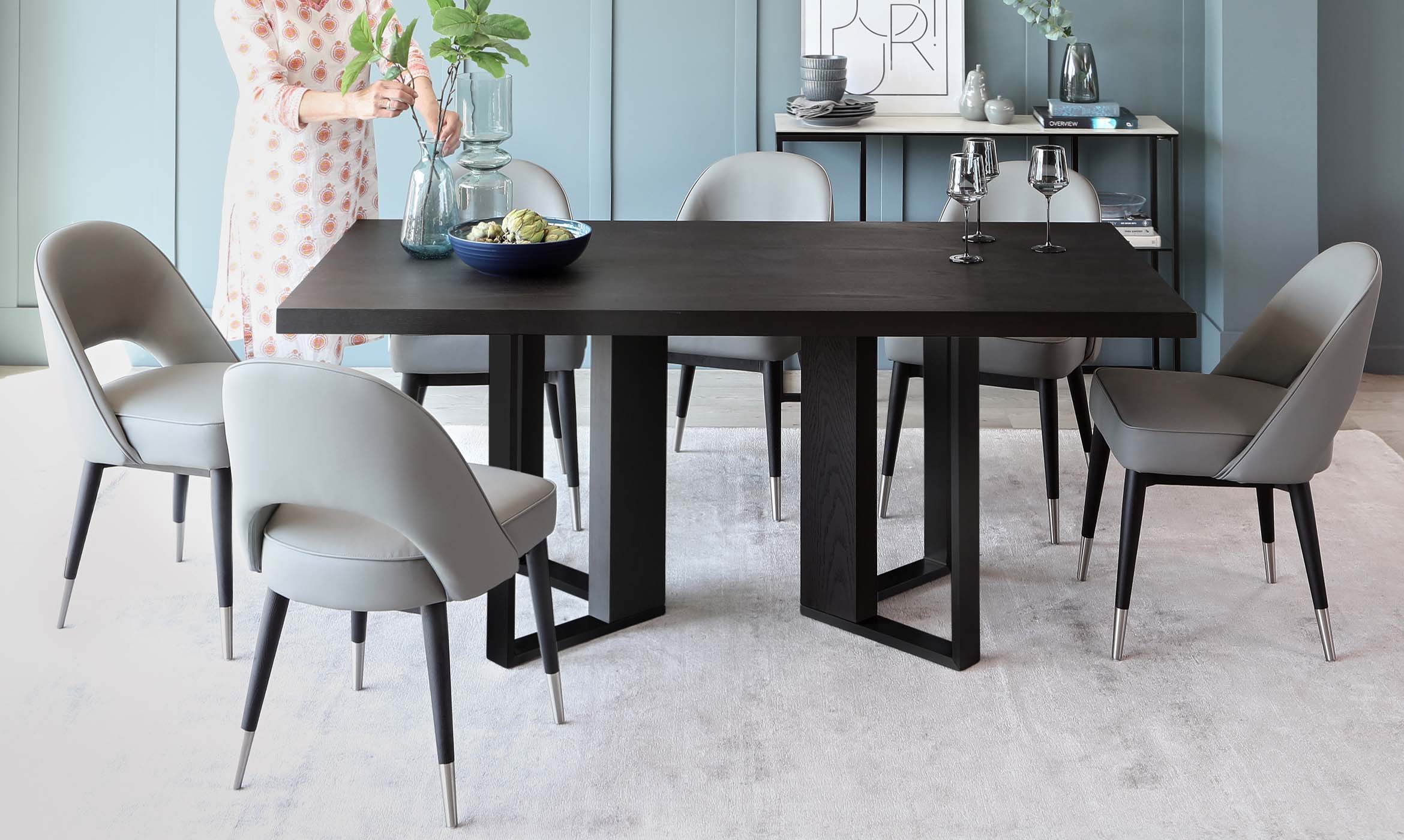 Jonah Dark Oak With Black Powder Coated Frame 6 Seater Dining Table