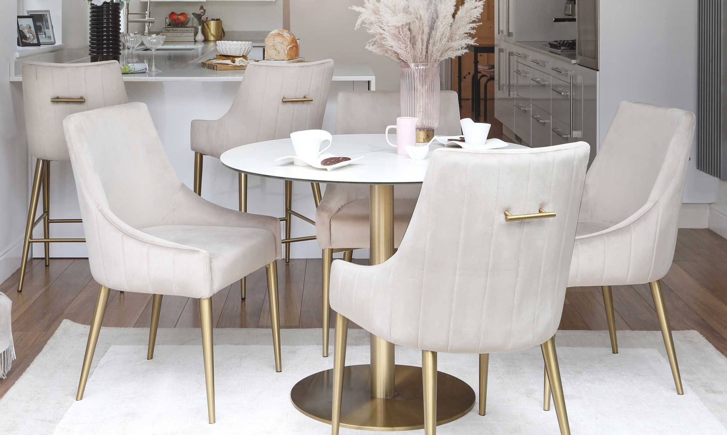 Juliana Champagne Velvet With Brushed Brass Dining Chair (Sold in pairs)