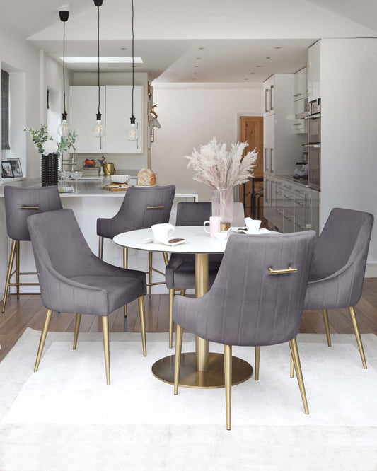 Juliana Dark Grey Velvet With Brushed Brass Dining Chair (Sold in pairs)