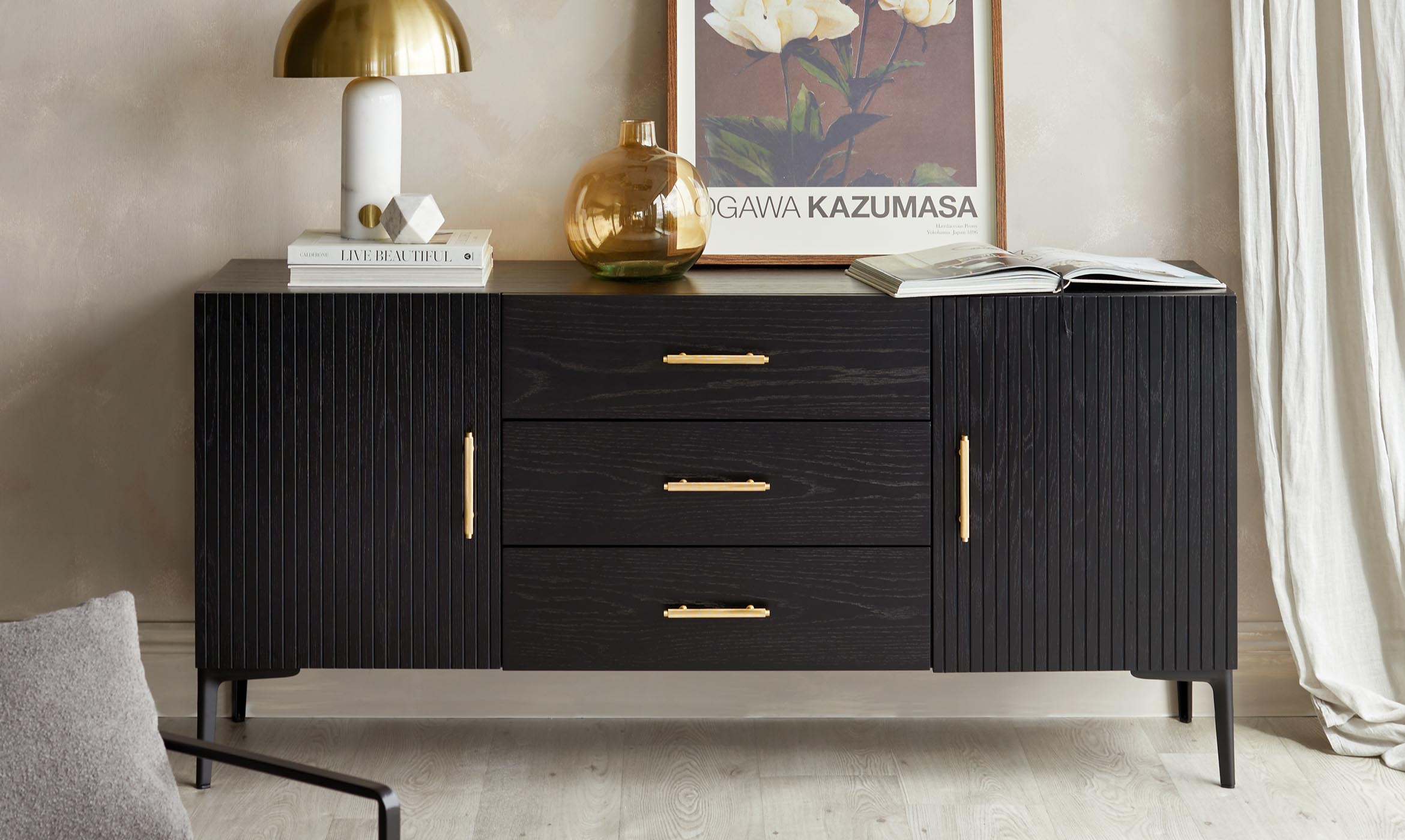 Kai Large Sideboard Black Oak with Brass