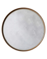 Round marble-top coffee table with a thin metallic bronze-coloured frame.