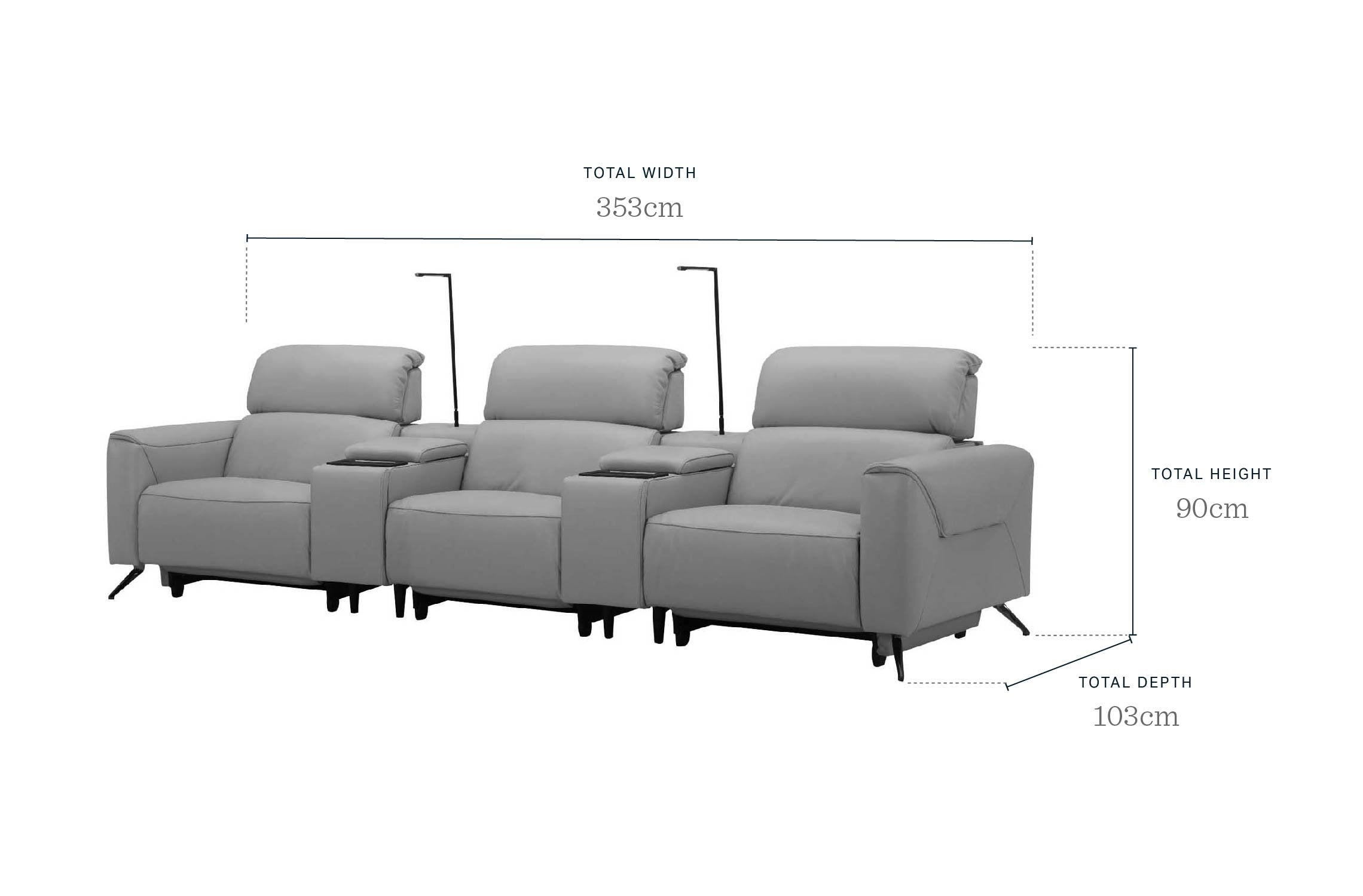 Kenzie Natural Grey Leather Recliner 3 Seater Sofa with Console table