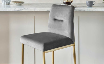 Keira Dark Grey Velvet And Brass Static Barstool